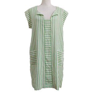 Wiggy Kit Cotton & Linen Green Striped Dress